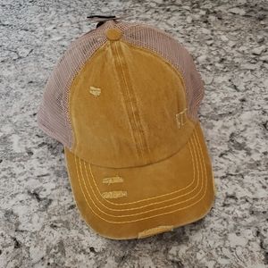 Mustard distressed CC criss cross CC baseball cap